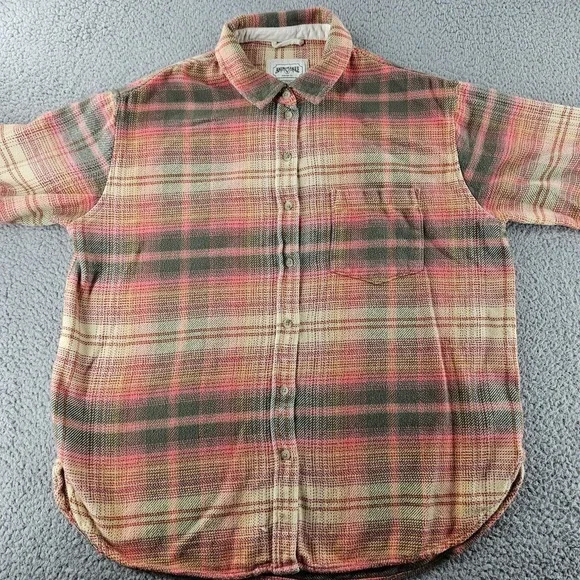 American Eagle Outfitters Shirt Mens Medium‎ Gray Beige Plaid Flannel Button Up - Picture 2 of 16